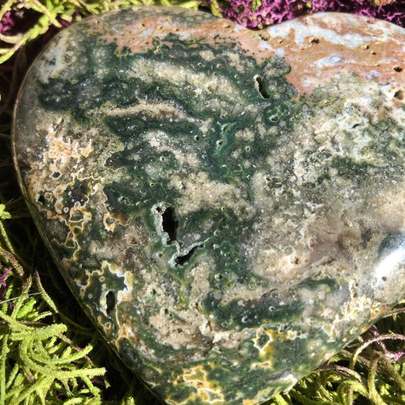 HUGE Moss Agate heart palm stone polished crystal healing reiki gemstone gift - Picture 5 of 10